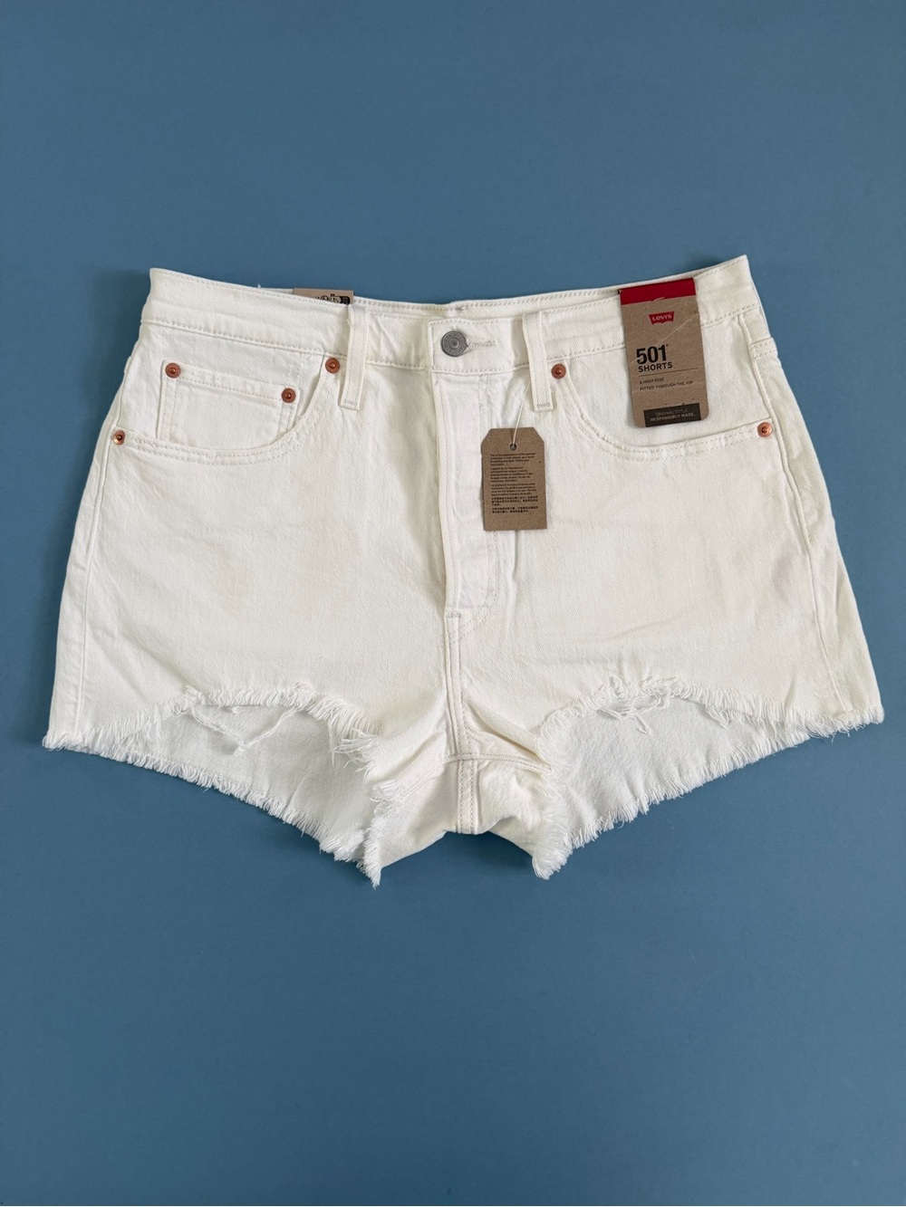 NWT‎ Levi’s 501 Original White Denim High Rise Cutoff Jean Shorts